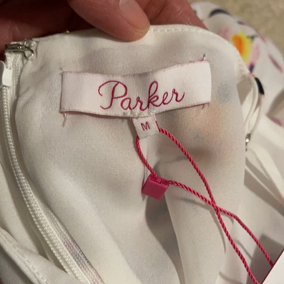 Parker Floral Draped High/Low Hem Midi Dress Asymmetric Shoulder Drape NWT-M - Picture 8 of 10